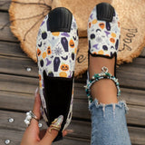 themeisles - Halloween Cream White Casual Patchwork Printing Round Comfortable Flats Shoes