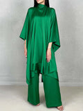 themeisles Batwing Sleeves Loose Solid Color Stand Collar T-Shirt Tops&Pants Two Pieces Set