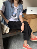 themeisles Simple Split-Joint Solid Color Denim Vest Outerwear