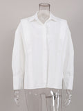 themeisles Solid Color Buttoned Loose Long Sleeves Lapel Blouses&Shirts Tops