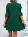 themeisles Solid Color Loose Half Sleeves High-Neck Mini Dresses