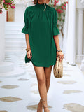 themeisles Solid Color Loose Half Sleeves High-Neck Mini Dresses