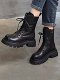 themeisles Vintage Cow Leather Mid Heels Height Boots