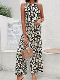 Stylish Allover Print Casual Pantsuits - Off the Shoulder, Sleeveless, High Waist, Wide Leg, Elegant Polyester Outfit for Spring/Summer - Woven, Random Printing, No Elasticity, Motif Cachemire Pattern