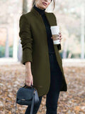 themeisles Long Sleeves Solid Color Split-Joint Stand Collar Outerwear Woolen Coat