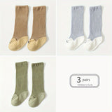 3pairs Baby Girls Kids Warm Over The Knee Socks For Autumn Winter, Cartoon Rabbit Fashion Striped Socks, Toddlers Children's Trendy High Socks