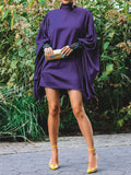 themeisles Going Out Loose Batwing Sleeves Buttoned Solid Color Mini Dresses