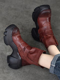 themeisles Round-Toe Hook&Loop Platform Boots