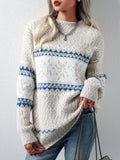 Cozy Snowflake Pattern Mock Neck Long Sleeve Pullover Sweater - Women's Winter Clothing - Soft, Cute, and Comfortable Sweater for Casual Daily Wear