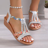 themeisles - Silver Casual Patchwork Rhinestone Fish Mouth Out Door Wedges Shoes (Heel Height 1.57in)