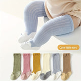 3pairs Baby Girls Kids Warm Over The Knee Socks For Autumn Winter, Cartoon Rabbit Fashion Striped Socks, Toddlers Children's Trendy High Socks