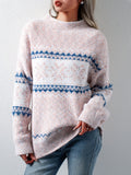 Cozy Snowflake Pattern Mock Neck Long Sleeve Pullover Sweater - Women's Winter Clothing - Soft, Cute, and Comfortable Sweater for Casual Daily Wear