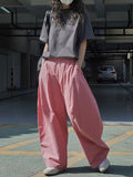 themeisles Split-Joint Solid Color Wide Leg Loose Trousers Casual Pants Bottoms