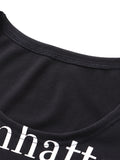 themeisles Letter Print Skinny Long Sleeves U-Neck T-Shirts