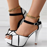 themeisles - White Casual Patchwork Contrast Fish Mouth Out Door Shoes (Heel Height 3.86in)