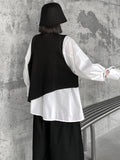 themeisles Original Loose Lace-Up Hollow Sleeve Blouse+Black Vest+Wide Leg Pants Culotte Three Pieces Set