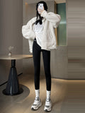 themeisles Casual Skinny Leg Keep Warm Solid Color Leggings