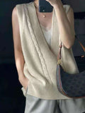 themeisles Casual Loose Knitting Sleeveless Solid Color V-Neck Vest Top