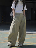 themeisles Split-Joint Solid Color Wide Leg Loose Trousers Casual Pants Bottoms