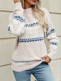 Cozy Snowflake Print Mock Neck Sweater - Women's Casual Knit Top for Fall Winter - Soft, Warm, and Stylish Clothing for Ladies