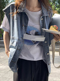 themeisles Simple Split-Joint Solid Color Denim Vest Outerwear