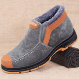 Men's Warm and Comfortable Snow Boots - Anti-slip Ankle Hiking Outdoor Boot with Plush Lining - Casual Solid Color All-Season Slip-On Round Toe Boot with Fabric Upper and PU Sole