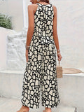 Stylish Allover Print Casual Pantsuits - Off the Shoulder, Sleeveless, High Waist, Wide Leg, Elegant Polyester Outfit for Spring/Summer - Woven, Random Printing, No Elasticity, Motif Cachemire Pattern