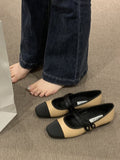 themeisles Contrast Color Round Cut Split-Joint Square-Toe Low Heels Flat Shoes Flats