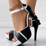 themeisles - White Casual Patchwork Contrast Fish Mouth Out Door Shoes (Heel Height 3.86in)