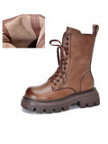 themeisles Vintage Cow Leather Mid Heels Height Boots