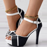 themeisles - White Casual Patchwork Contrast Fish Mouth Out Door Shoes (Heel Height 3.86in)