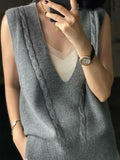 themeisles Casual Loose Knitting Sleeveless Solid Color V-Neck Vest Top