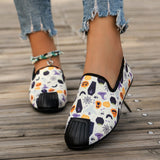 themeisles - Halloween Cream White Casual Patchwork Printing Round Comfortable Flats Shoes