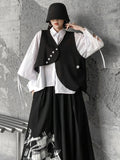 themeisles Original Loose Lace-Up Hollow Sleeve Blouse+Black Vest+Wide Leg Pants Culotte Three Pieces Set