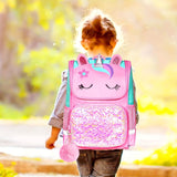 3pcs Unicorn Backpack For Girls, Kids Sequin Book Bag With Lunch Box, School Bag For Elementary Preschool Students