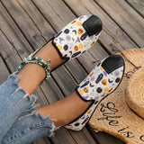themeisles - Halloween Cream White Casual Patchwork Printing Round Comfortable Flats Shoes