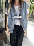themeisles Simple Split-Joint Solid Color Denim Vest Outerwear