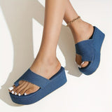 themeisles - Blue Casual Patchwork Solid Color Round Comfortable Wedges Shoes