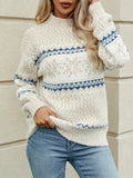 Cozy Snowflake Print Mock Neck Sweater - Women's Casual Knit Top for Fall Winter - Soft, Warm, and Stylish Clothing for Ladies