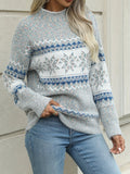 Cozy Snowflake Print Mock Neck Sweater - Women's Casual Knit Top for Fall Winter - Soft, Warm, and Stylish Clothing for Ladies