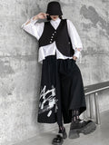 themeisles Original Loose Lace-Up Hollow Sleeve Blouse+Black Vest+Wide Leg Pants Culotte Three Pieces Set
