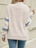 Cozy Snowflake Print Mock Neck Sweater - Women's Casual Knit Top for Fall Winter - Soft, Warm, and Stylish Clothing for Ladies