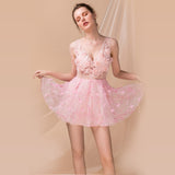 2025 G658/Sexy perspective dress small dress nightclub lace short skirt deep V-neck car show catwalk performance suit