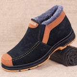 Men's Warm and Comfortable Snow Boots - Anti-slip Ankle Hiking Outdoor Boot with Plush Lining - Casual Solid Color All-Season Slip-On Round Toe Boot with Fabric Upper and PU Sole