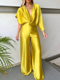 themeisles Asymmetric Solid Color Deep V-Neck Jumpsuits