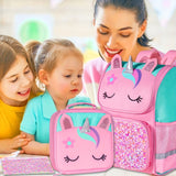 3pcs Unicorn Backpack For Girls, Kids Sequin Book Bag With Lunch Box, School Bag For Elementary Preschool Students