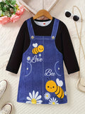 Brief Alphabet Print Fitted Long Sleeve Crew Neck Casual Dress for Girls - Soft Slight Stretch Polyester Material, Round Neck, Regular Fit, No Belt or Chest Pad - Perfect for Spring and Fall Seasons