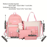 4PCS Kawaii-Inspired Backpack Set for Girls - Spacious & Versatile Laptop Daypack with Cute Preppy Style - Ideal for School & Travel