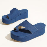 themeisles - Blue Casual Patchwork Solid Color Round Comfortable Wedges Shoes