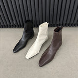 2025  Temperament Low Heel Square Head Fleece Short Boots Women's popular Autumn and Winter New Simple Women's Boots Short Boots  Skinny Boots